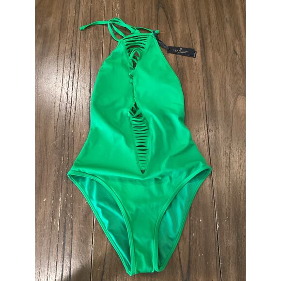 Victoria's Secret VS Archives Swim Strappy High-Neck One-Piece Green Swimsuit XS - Picture 2 of 4